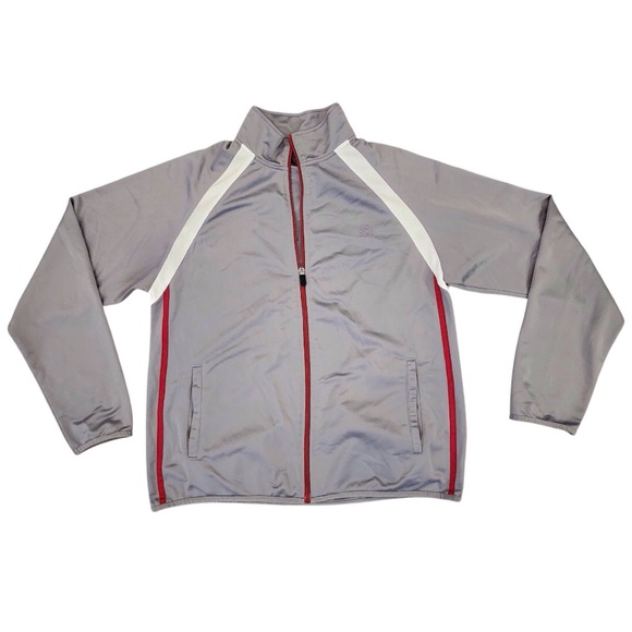 STARTER Track Jacket Men's Medium Gray Red White Activewear Lightweight Full Zip - Picture 1 of 13